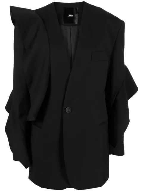 JNBY ruffle-trim collarless blazer Black 5O2710451
