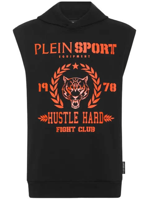 Plein Sport tiger-print sleeveless hoodie Black PADCMJB3328SJO001N