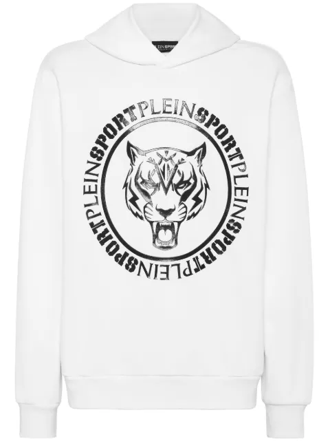 Plein Sport Carbon Tiger cotton-blend hoodie White PADCMJB3304SJO001N
