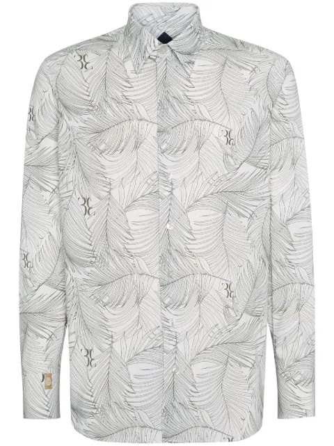 Billionaire leaf-print linen shirt Grey IADCMRP2194BKN003N