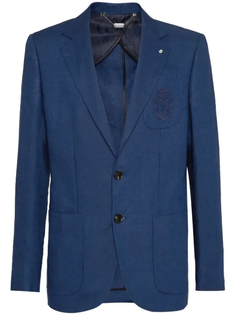 Billionaire logo-embroidered linen blazer Blue IADCMRF1803BTE048N
