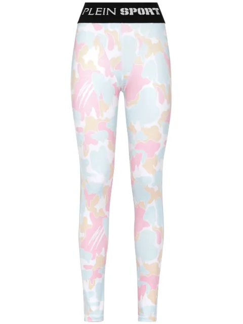 Plein Sport camouflage-print logo-waistband leggings Blue PADCWJT1905STE003N
