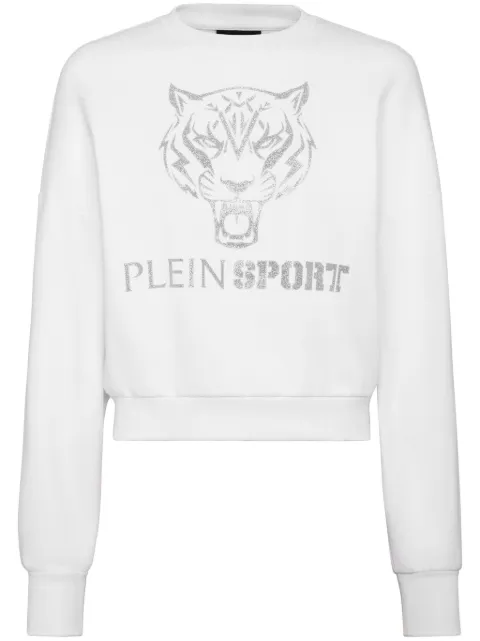 Plein Sport tiger-print cropped sweatshirt White PADCWJO0974SJO001N
