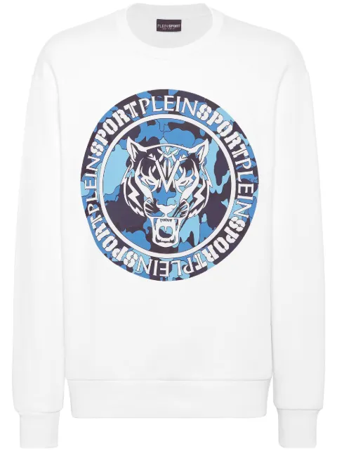 Plein Sport tiger-print camouflage sweatshirt White PADCMJO1210SJO001N