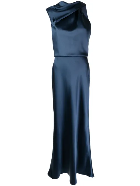 Amsale asymmetric draped satin gown Blue P723S