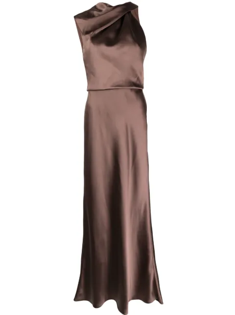 Amsale asymmetric draped satin gown Brown P723S