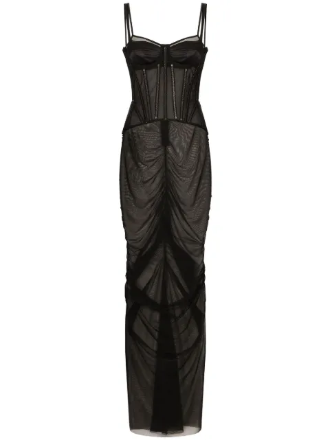 Dolce & Gabbana long tulle dress with corset details Black F6DJMTFLRDA