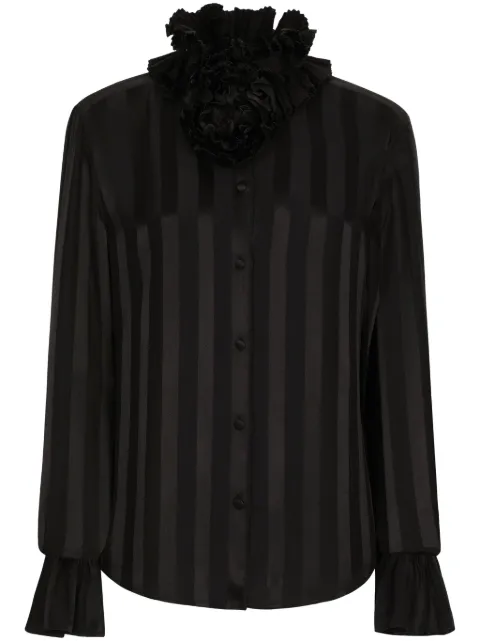 Dolce & Gabbana appliqué-detail striped silk blouse Black F5S26TFJ1HS