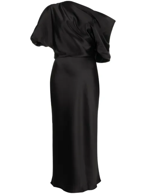 Amsale off-shoulder draped midi dress Black P434S