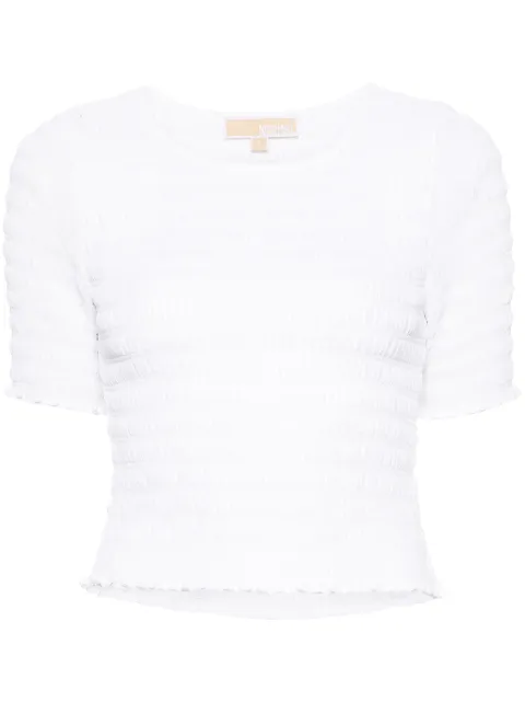 Michael Michael Kors ruffled-trim smocked T-shirt White MS440NL7R3