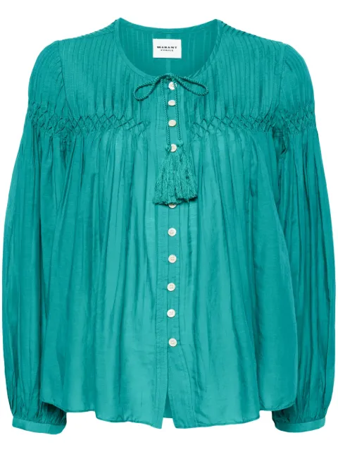 MARANT ÉTOILE Abadi pintuck blouse Green HT0372FAB1J17E