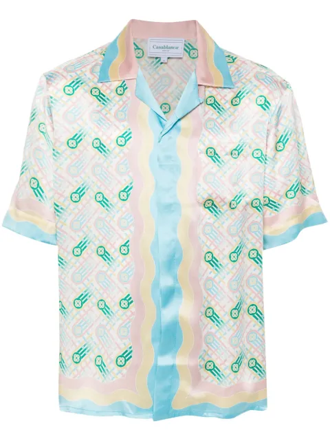 Casablanca Ping Pong silk shirt Blue UMPS24SH003