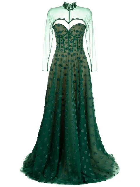 Saiid Kobeisy polka dot beaded tulle gown Green RTWFW2322