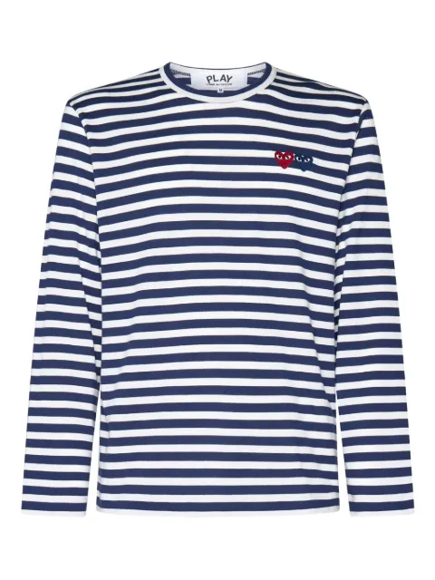 Comme Des Garçons Play heart-patch striped cotton T-shirt Blue AXT228051