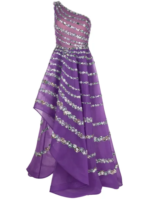 Saiid Kobeisy one-shoulder beaded tulle dress Purple RTWFW2357