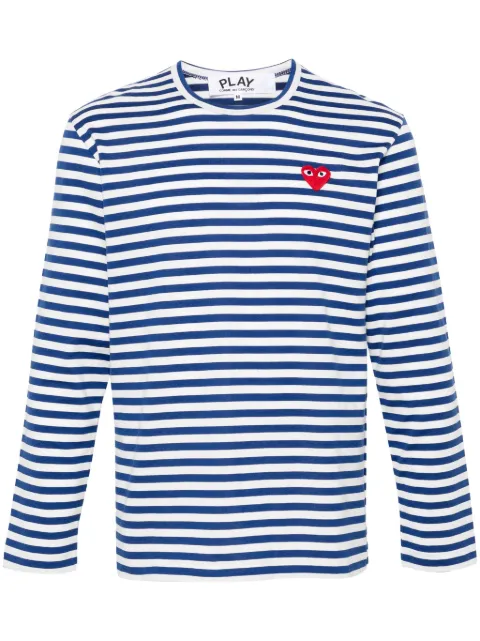 Comme Des Garçons Play striped heart-patch T-shirt Blue AXT164C2