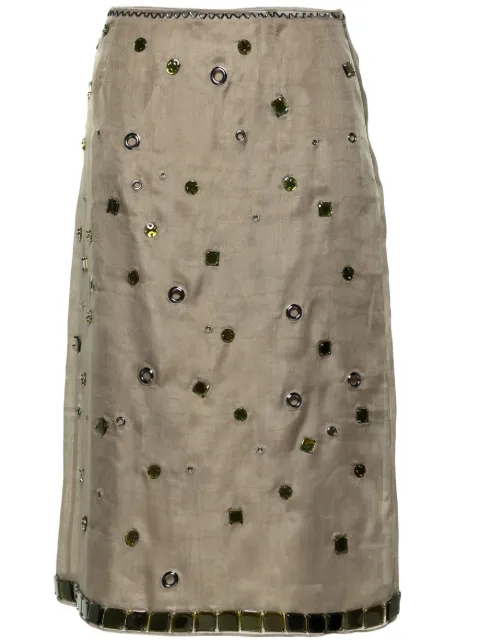 Prada crystal-embellished silk midi skirt Green P122JR14I6