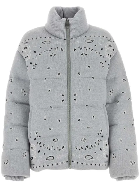 Alanui bandana-print zip-up down jacket Grey LWED002F23KNI0010984