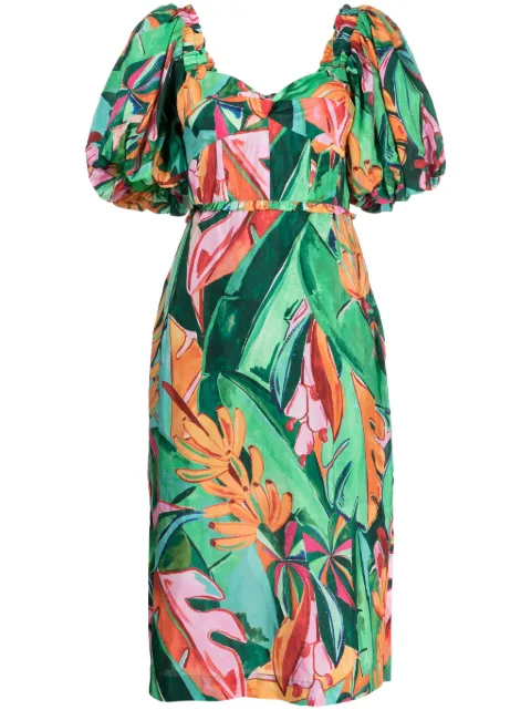 FARM Rio floral-print puff-sleeve midi dress Multicolour 319539