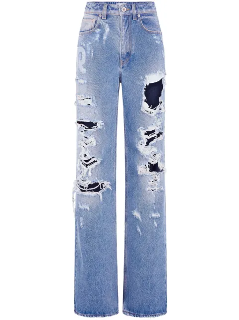Rabanne ripped-detailing cotton wide-leg jeans Blue 24PCPA322CO0487