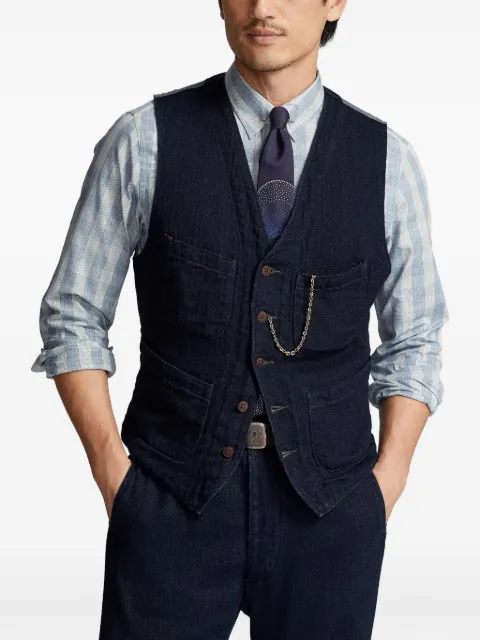 Ralph Lauren RRL denim-panel waistcoat Blue 782890807001