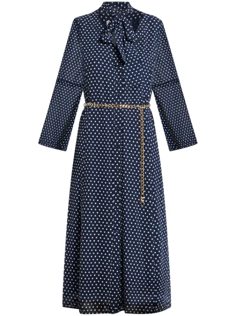 Michael Kors polka-dot belted midi dress Blue MR4825DBT9