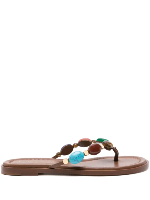 Gianvito Rossi Shanti embellished leather flip flops Brown G1524005CUOXCN