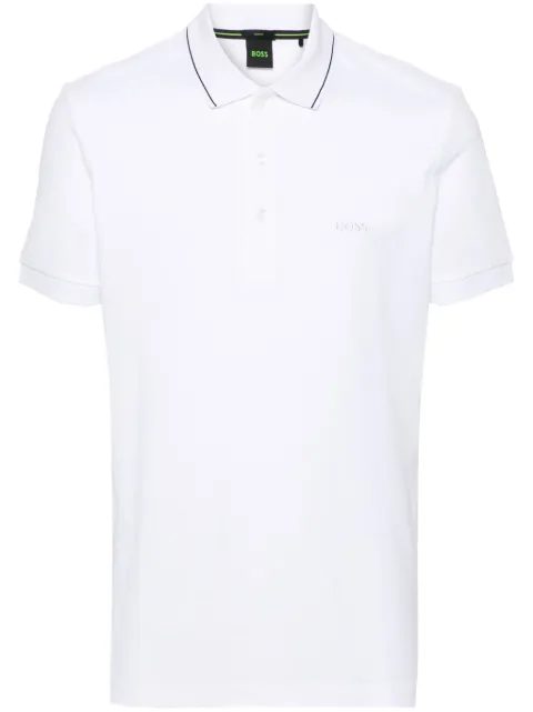 BOSS cotton-piqué slim-fit polo shirt with collar stripe White 50506195