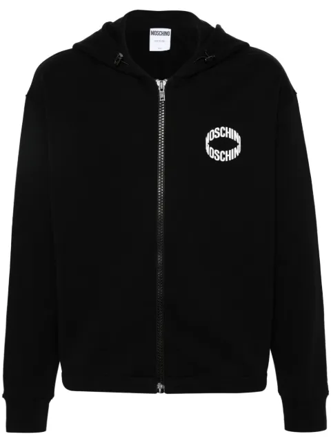 Moschino logo-appliqué zip-up hoodie Black 17282028