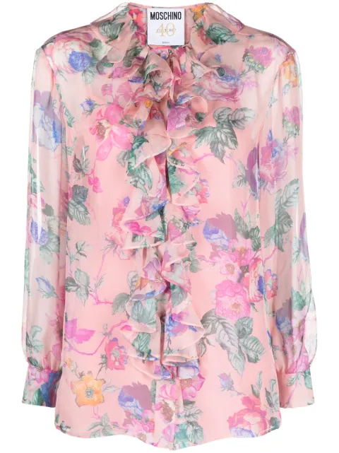 Moschino floral-print ruffled blouse Pink A02240451