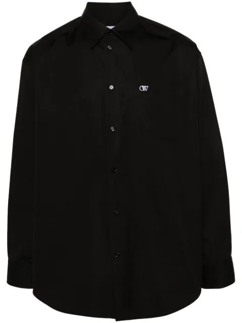 Off-White logo-embroidered cotton shirt Black OMGE004C99FAB0011001