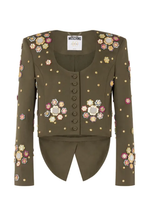 Moschino floral-appliqué cropped jacket Green A05070420
