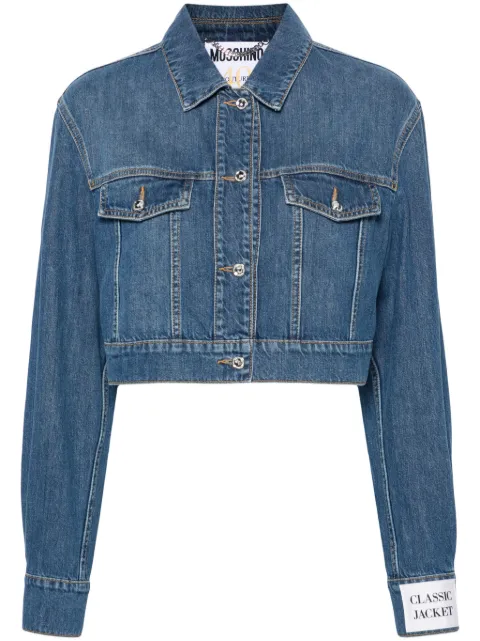 Moschino crystal-embellished cropped denim jacket Blue J05190422