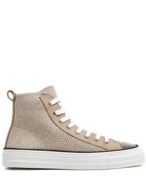 Brunello Cucinelli Monili-embellished metallic-knit sneakers Neutrals MZ34G2619