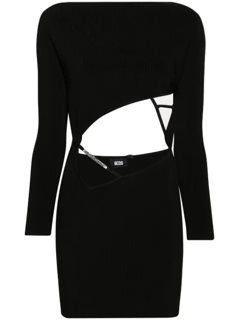 GCDS asymmetric fine-ribbed minidress Black A1CW1002KB7