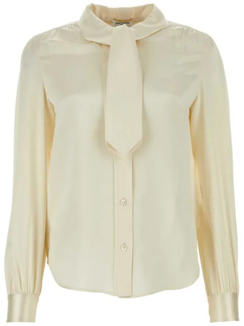 Saint Laurent lavallière-neck silk-satin blouse Neutrals 650235Y001W
