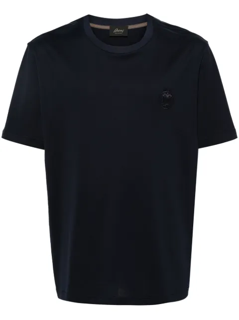 Brioni embroidered-logo cotton T-shirt Blue UJPV0LOA613