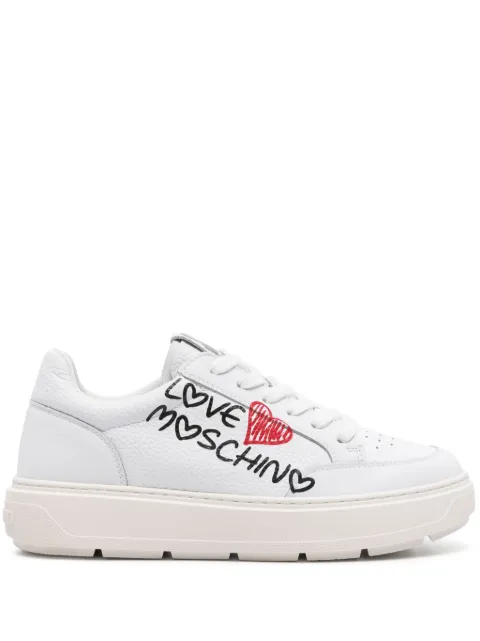 Love Moschino logo-print leather sneakers White JA15224G1IJCA