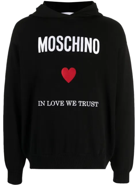 Moschino slogan-print cotton hoodie Black J09160200