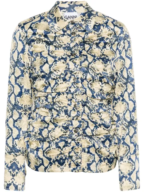 GANNI snake-print satin shirt Blue F8792