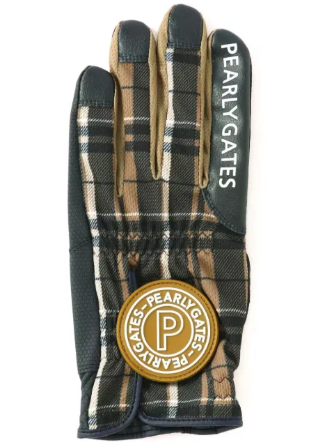 PEARLY GATES logo-appliqué plaid gloves Black 0533285001