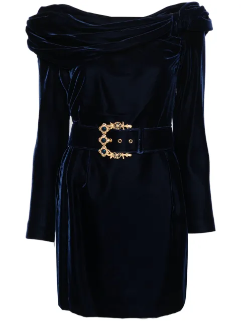 A.N.G.E.L.O. Vintage Cult 1980s belted drape-detailed velvet dress Blue ANG600FR