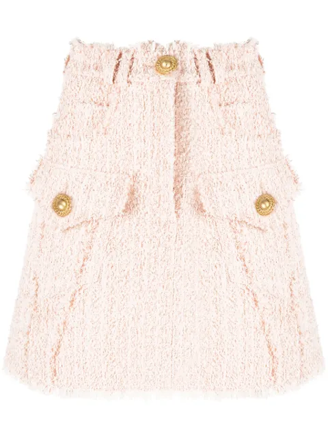 Balmain frayed tweed miniskirt Neutrals CF1LA375XF91