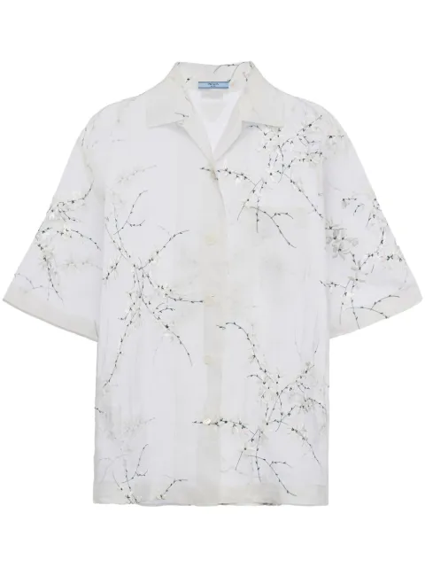 Prada floral-embroidered sheer silk shirt White P433BRS18214KF