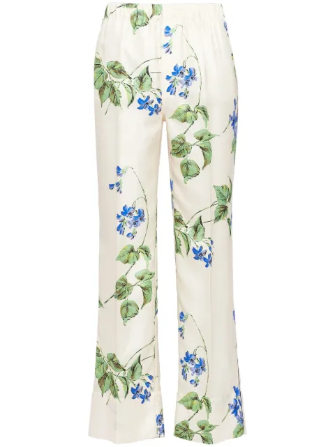 Prada floral-print twill trousers White P294HSOOO14NZ