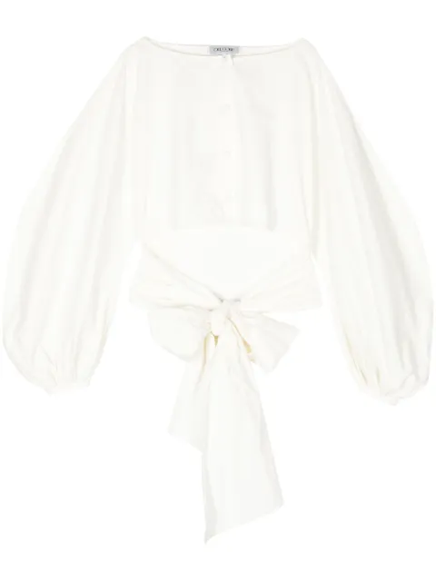 Del Core boat-neck tie-waist poplin top Neutrals B000832T0751