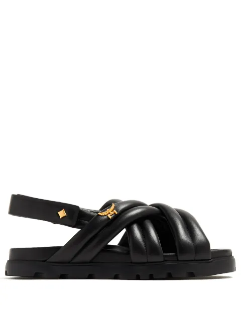 MCM crossover padded leather sandals Black MEXESMM02