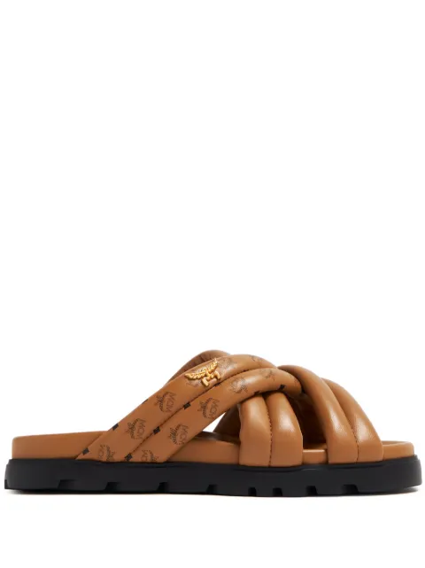 MCM Visetos-print crossover leather slides Brown MEXESMM01