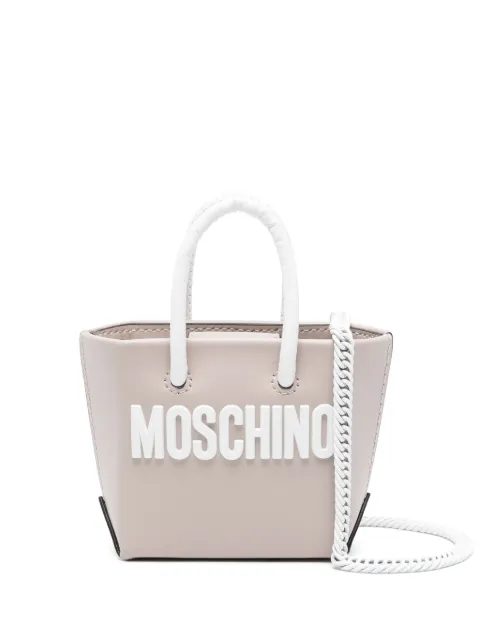 Moschino logo-lettering leather mini bag Neutrals A75588001