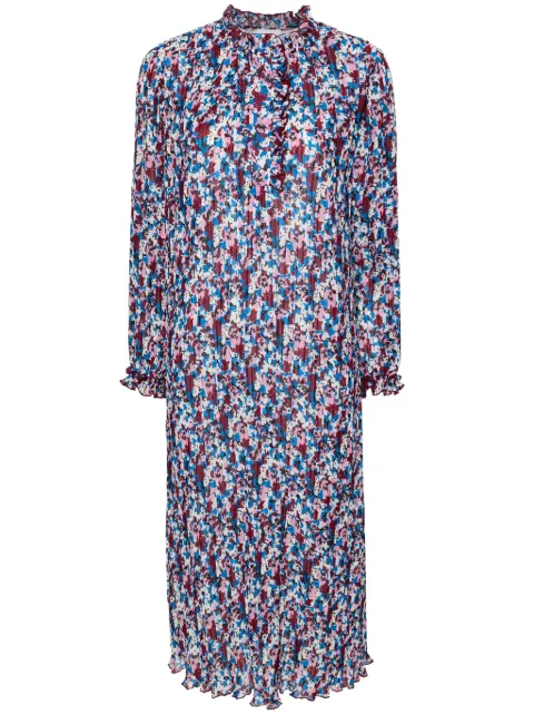 GANNI georgette pleated midi dress Blue F8863